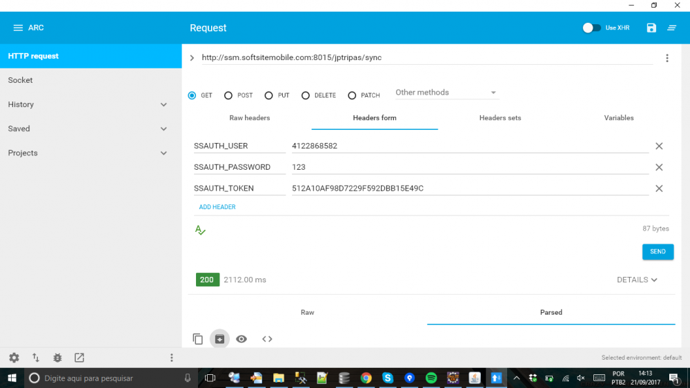 Parte referente a captura dos dados do sincronismo com a url sync